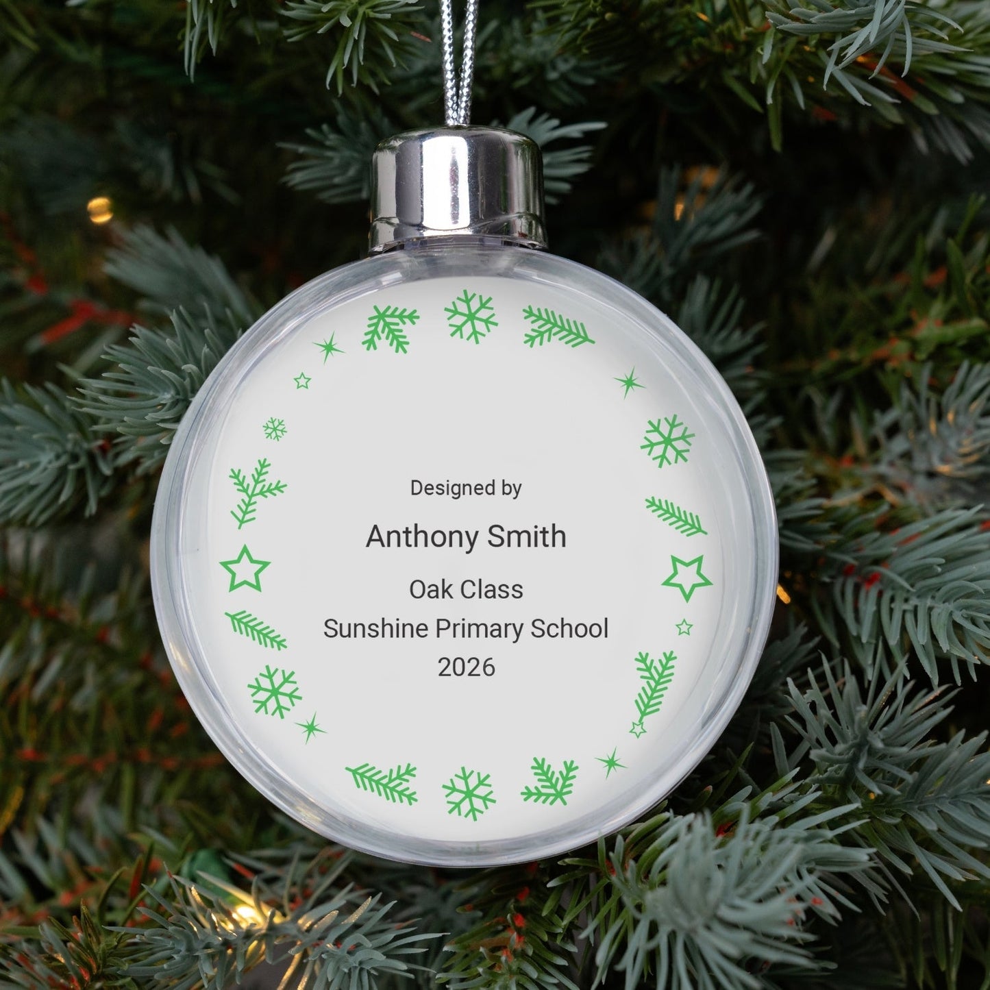 Christmas Bauble | Personalised Clear Acrylic Christmas Tree Bauble - Class Fundraising UK