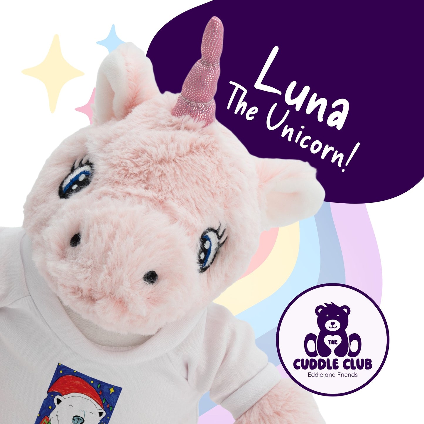 Luna the Unicorn | Soft Toy with Removable T-Shirt - Class Fundraising UK