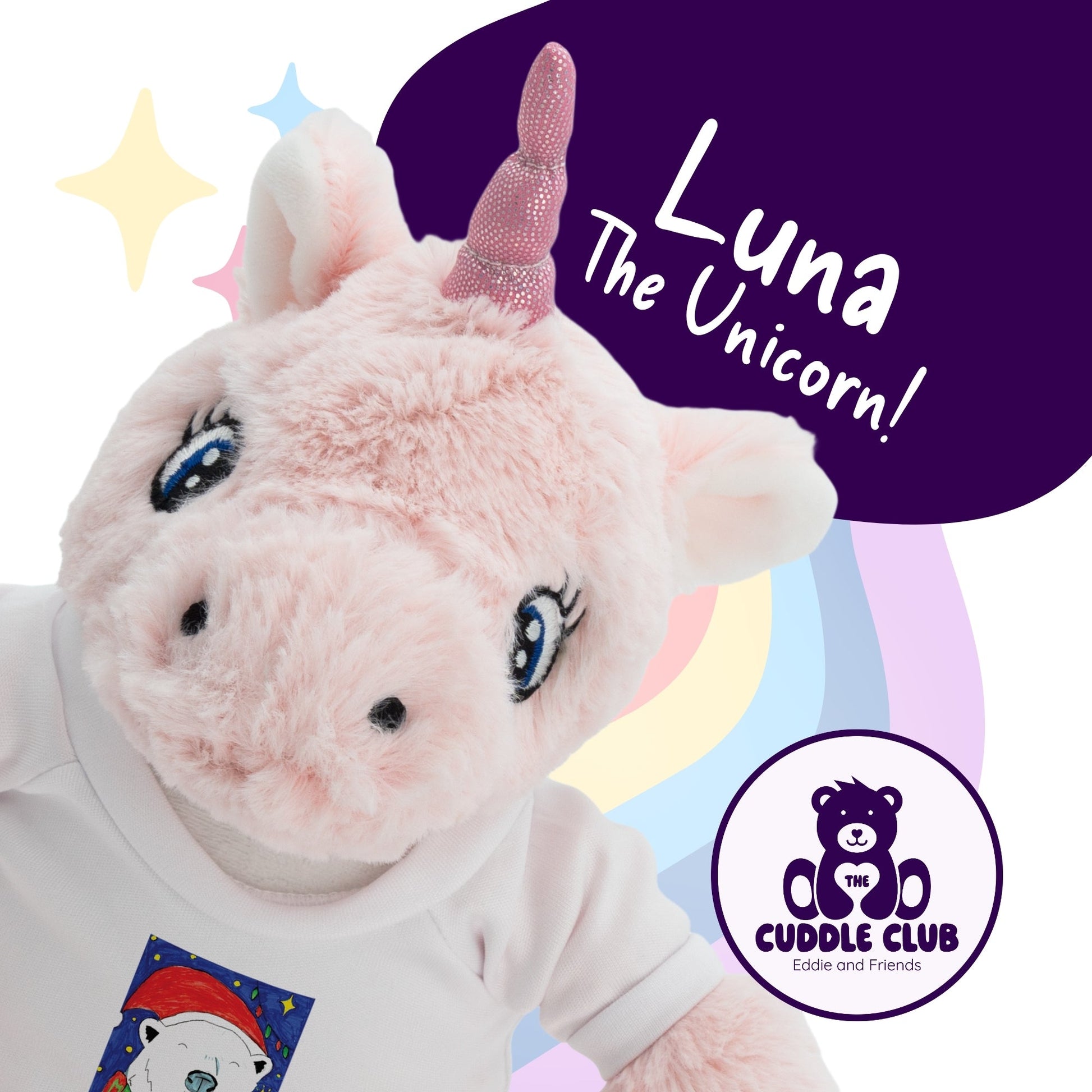 Luna the Unicorn | Soft Toy with Removable T-Shirt - Class Fundraising UK